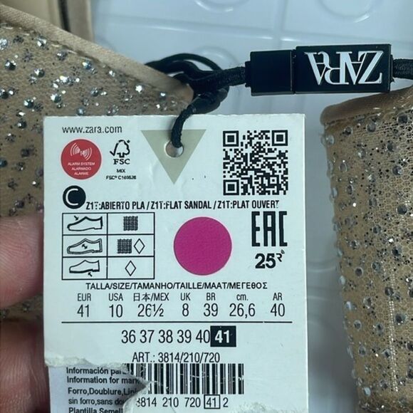 (S1) Zara Rhinestone Flat Sandals Size 10 - Picture 11 of 11